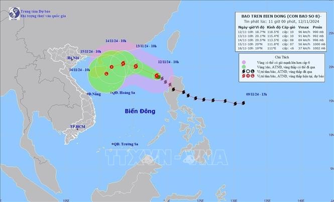 Bão số 8 giật cấp 12 trên khu vực Bắc Biển Đông, mưa lớn ở khu vực Trung Bộ và Tây Nguyên