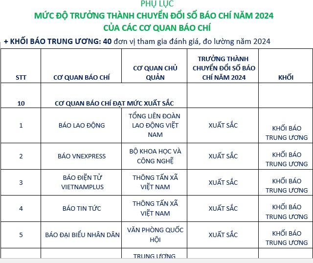 Công bố đánh giá mức độ trưởng thành chuyển đổi số báo chí năm 2024