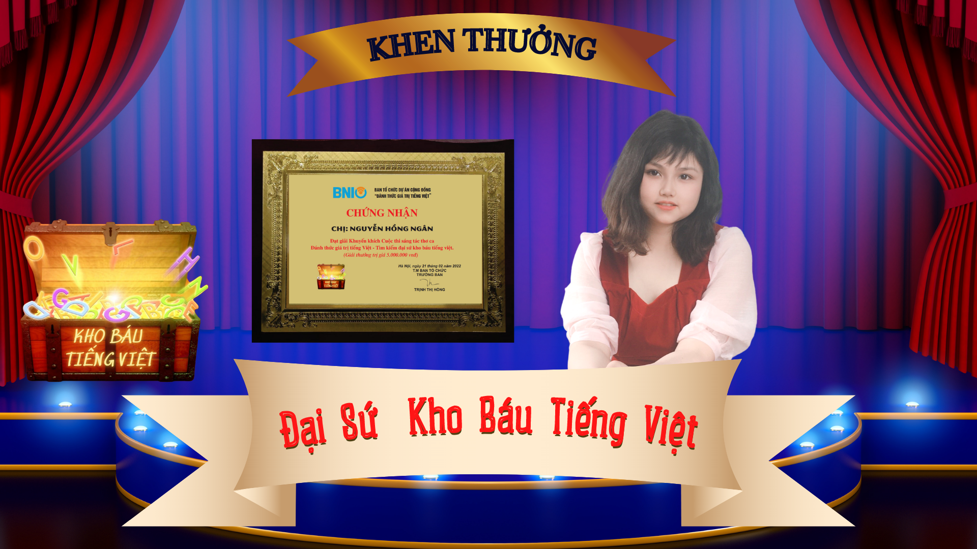 Đại sứ Kho báu Tiếng Việt Nguyễn Hồng Ngân, sau chung kết Cuộc thi Sáng tác Thơ ca - Đánh thức Giá trị Tiếng Việt.