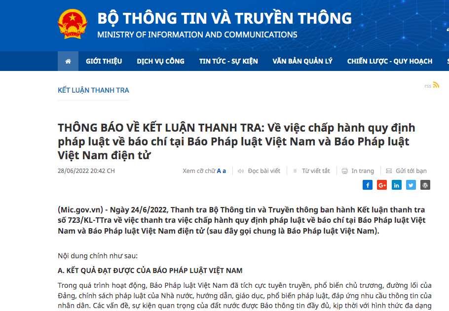 Thanh tra Bộ Thông tin và Truyền thông chỉ ra những sai phạm nào tại Báo Pháp luật Việt Nam?