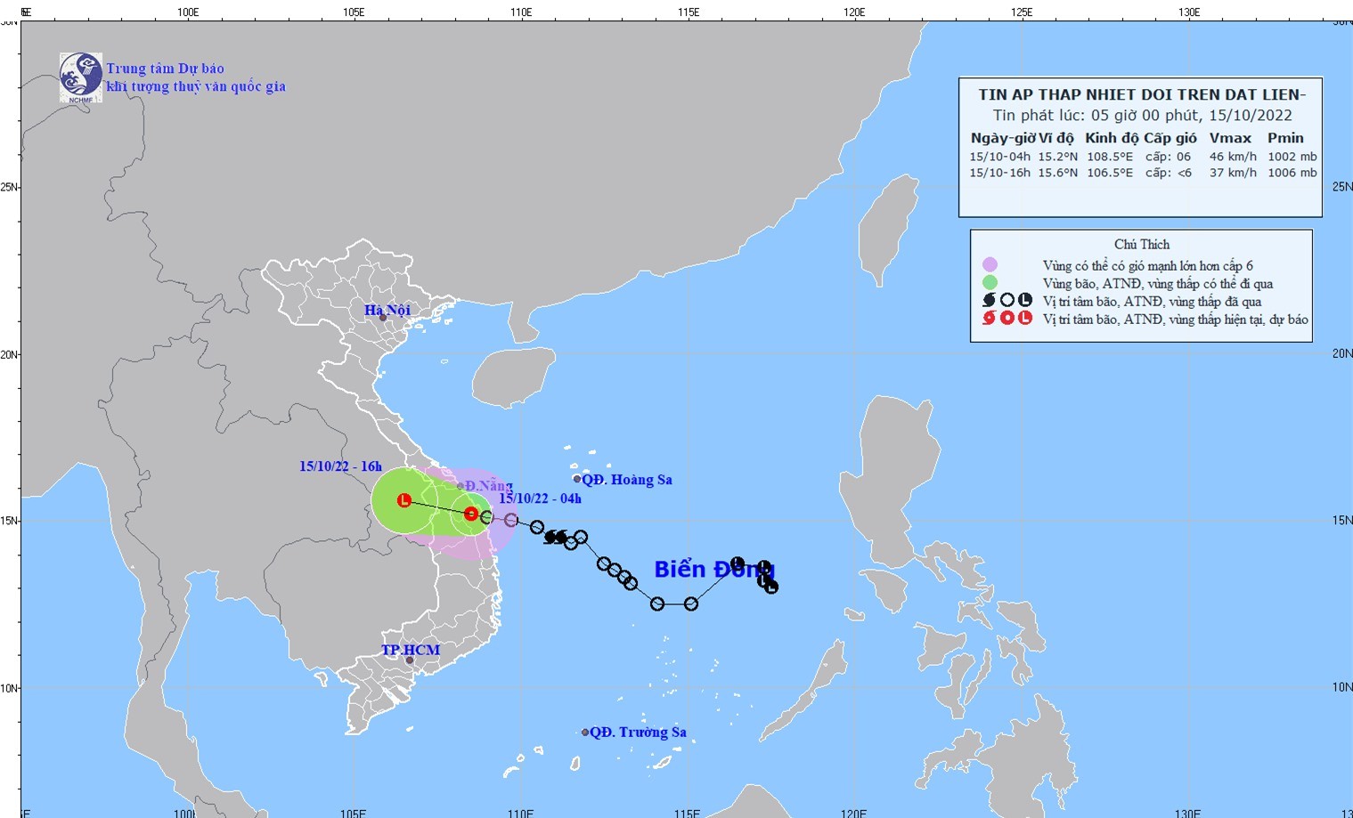 Dự báo thời tiết hôm nay (15/10): Bão số 5 suy yếu thành áp thấp nhiệt đới, miền Trung mưa lớn