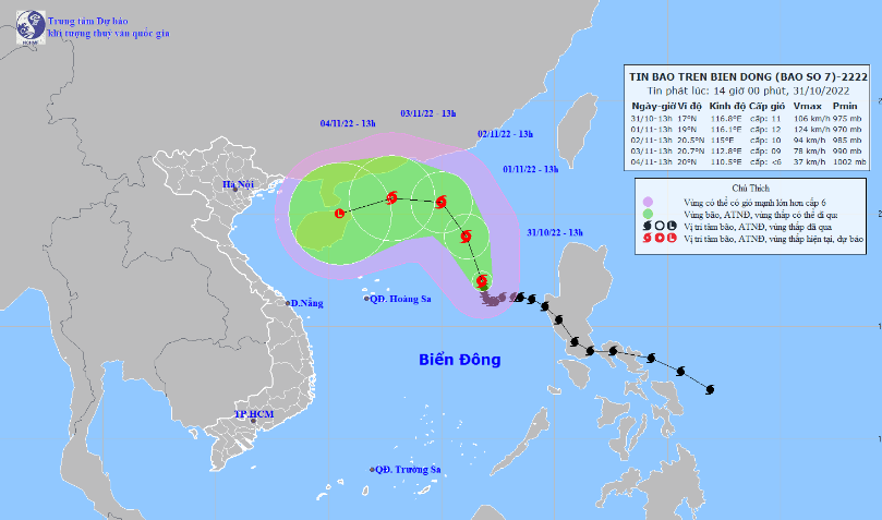 Bão số 7 có khả năng suy yếu dần thành áp thấp nhiệt đới