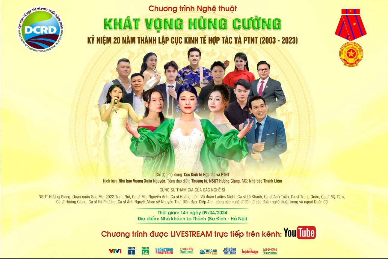 TRỰC TIẾP: Chương trình Nghệ thuật “Khát Vọng Hùng Cường” kỷ niệm 20 năm thành lập Cục Kinh tế hợp tác và PTNT