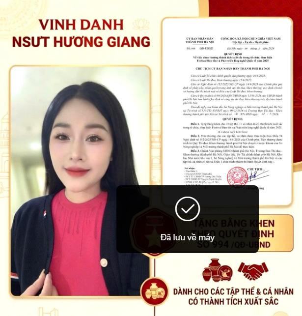 Thượng tá, NSƯT Hương Giang được UBND thành phố Hà Nội tặng Bằng khen
