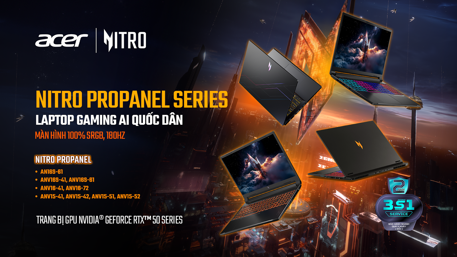Laptop gaming Nitro thế hệ mới: màn hình ProPanel, tản nhiệt tối ưu và sức mạnh AI từ RTX 50 Series