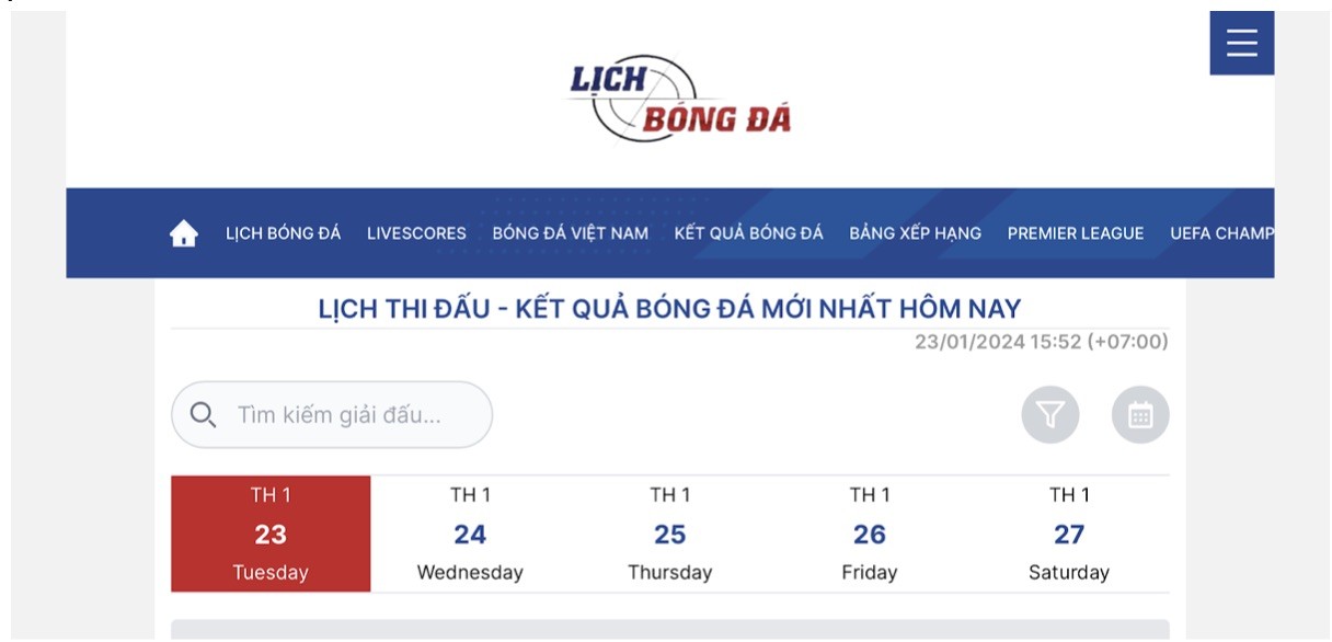 Lịch bóng đá địa chỉ theo dõi bóng đá uy tín