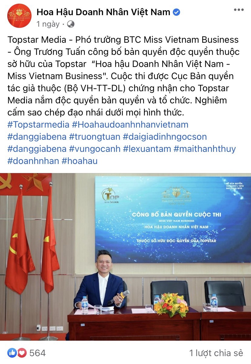 Ông Trương Tuấn - Phó Trưởng BTC công bố bản quyền cuộc thi Hoa hậu Doanh nhân Việt Nam 2023 thuộc sở hữu độc quyền của Topstar