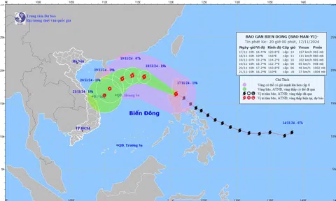 Bão Man-yi sau khi đi vào đất liền đảo Luzon (Philippines), chiều 18/11 cách Hoàng Sa khoảng 470km về phía Đông Bắc