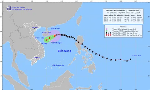 Bão số 9 suy yếu thành áp thấp nhiệt đới, cách Hoàng Sa khoảng 180 km về phía Bắc, có khả năng tan trên biển