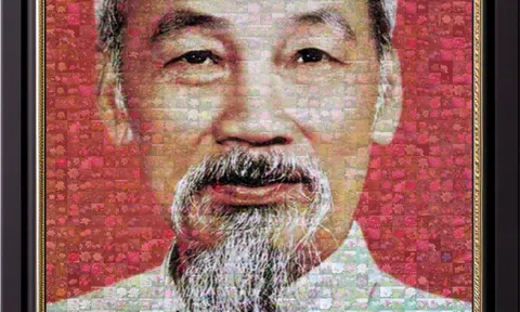 Institute of Economics - Culture and Arts with a Portrait of Uncle Ho made from Lotus Flowers