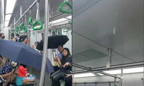 Hành khách "dở khóc dở cười" khi phải che ô trên tàu metro Cát Linh - Hà Đông