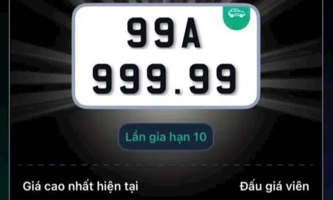Biển số siêu VIP 99A - 999.99 lập kỷ lục đấu giá, vượt mốc 21,8 tỷ đồng