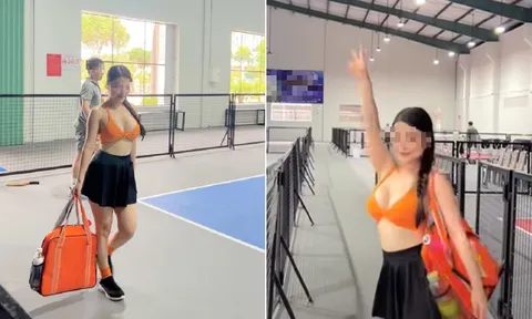 Mặc bikini khoe trọn vòng 1 trên sân pickleball, cô gái công khai thách thức cộng đồng mạng
