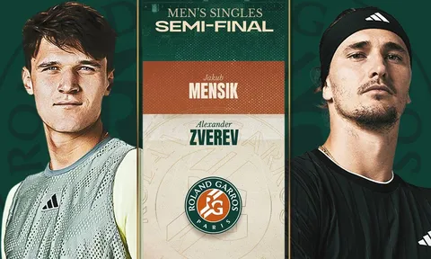 Lịch thi đấu tennis Bán kết Roland Garros 2026 hôm nay 5/6: Jakub Mensík đấu Alexander Zverev