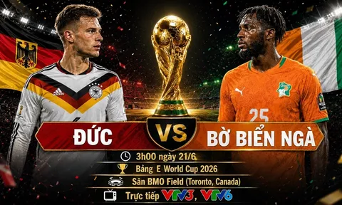 VTV trực tiếp bóng đá Đức vs Bờ Biển Ngà - Link xem trực tiếp World Cup 2026 hôm nay 21/6