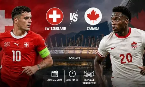Trực tiếp bóng đá Thụy Sĩ vs Canada, 2h ngày 25/6 - Link xem trực tiếp World Cup 2026 trên VTV6 HD