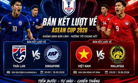 VTV trực tiếp Bán kết AFF Cup 2026 - Link xem trực tiếp Việt Nam vs Malaysia; Thái Lan vs Singapore