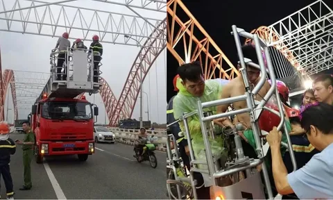 Thanh niên ‘ngáo đá’ leo lên mái vòm cầu Cỏ May rồi cố thủ, công an phải mang xe thang, đệm hơi đến giải cứu