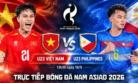 VTV trực tiếp bóng đá nam ASIAD 2026 hôm nay 18/9 - Link xem trực tiếp U23 Việt Nam vs U23 Philippines