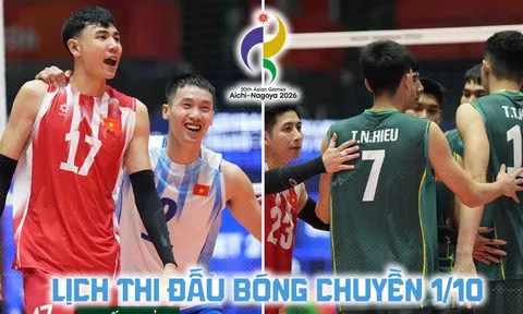 Lịch thi đấu bóng chuyền hôm nay 1/10: Kênh phát sóng tuyển Việt Nam đấu Uzbekistan ở ASIAD 2026