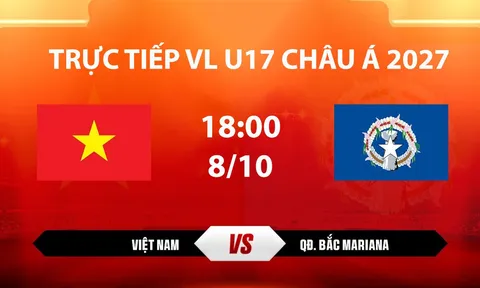 TV360 TRỰC TIẾP bóng đá U17 Việt Nam vs U17 QĐ Bắc Mariana hôm nay 8/10 -Link xem VL U17 châu Á 2027