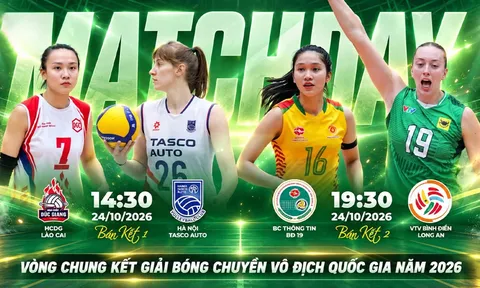Lịch thi đấu bóng chuyền nữ VĐQG 2026 hôm nay 24/10: VTV BĐ Long An, Hà Nội Tasco gặp khó ở bán kết