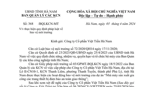 Trách nhiệm bảo vệ môi trường của Công ty CP Việt Tiến?