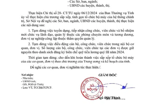 Phú Tho: Tạm dừng tuyển dụng tiếp nhân điều động công chức, bổ nhiểm mới chức vụ lãnh đạo quản lý trong thời gian sắp xếp, tinh gọn bộ máy