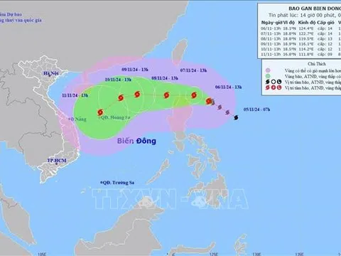 Bão YINXING giật cấp 17 đang di chuyển hướng Tây