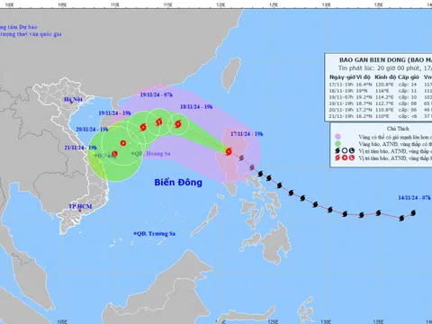 Bão Man-yi sau khi đi vào đất liền đảo Luzon (Philippines), chiều 18/11 cách Hoàng Sa khoảng 470km về phía Đông Bắc