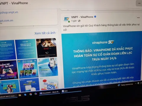 Vinaphone khắc phục xong sự cố mất sóng từ sáng đến trưa ngày 14/6