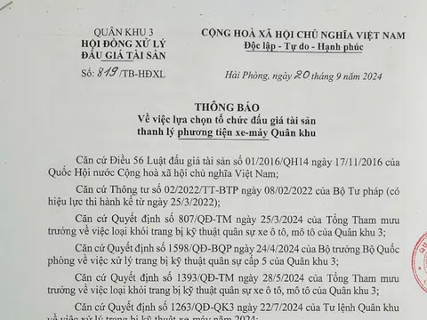 Thông báo lựa chọn tổ chức bán đấu giá tài sản