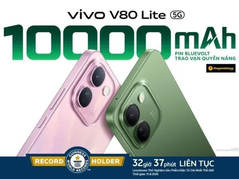 vivo V80 Lite 5G chính thức ra mắt: Mang điện thoại pin 10.000mAh đạt KỶ LỤC GUINNESS THẾ GIỚI™ đến với người dùng Việt