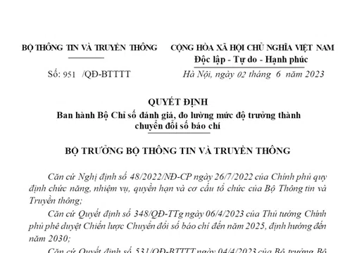 EBOOK: Quyết định số 951 ban hành bộ chỉ số đánh giá, đo lường mức độ trưởng thành chuyển đổi số báo chí