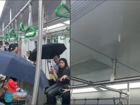 Hành khách "dở khóc dở cười" khi phải che ô trên tàu metro Cát Linh - Hà Đông