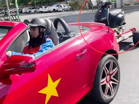 Xử phạt thanh niên dùng ô tô mui trần kéo xe máy điện quay video ở Huế