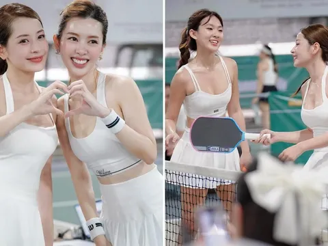Gấp đôi visual: Chi Pu khoe dáng cực bốc, sát cánh cùng 'em Kim vén váy' trên sân pickleball
