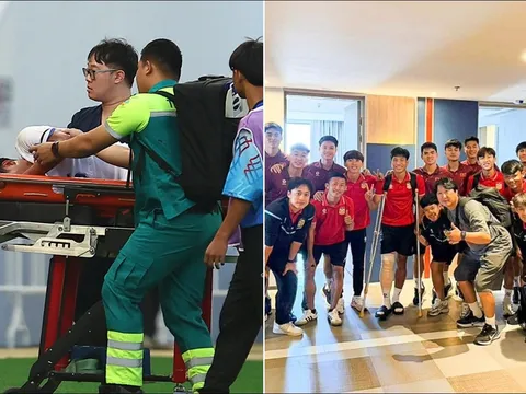 Dính chấn thương kinh hoàng tại SEA Games 33, đội trưởng Lào nhận mòn quà ý nghia từ U22 Việt Nam