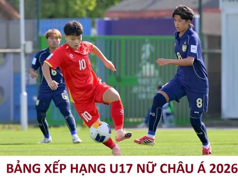 Bảng xếp hạng U17 nữ châu Á 2026 mới nhất: U17 Việt Nam xếp thứ mấy sau trận hòa U17 Thái Lan?