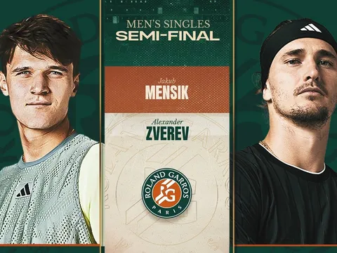 Lịch thi đấu tennis Bán kết Roland Garros 2026 hôm nay 5/6: Jakub Mensík đấu Alexander Zverev