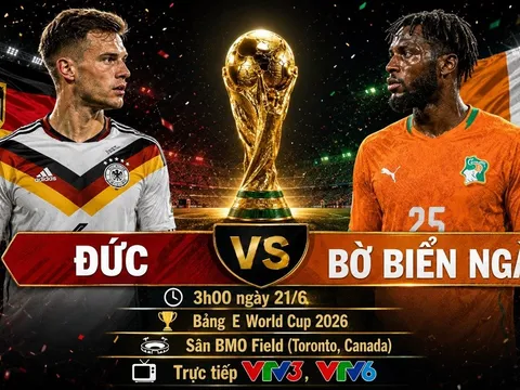 VTV trực tiếp bóng đá Đức vs Bờ Biển Ngà - Link xem trực tiếp World Cup 2026 hôm nay 21/6