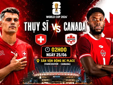 VTV6 trực tiếp bóng đá Thụy Sĩ vs Canada 2h ngày 25/6 - Link xem trực tiếp World Cup 2026 hôm nay