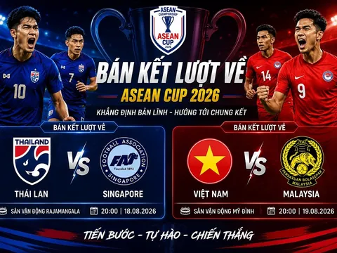 Lịch thi đấu Bán kết lượt về AFF Cup 2026 mới nhất - Lịch thi đấu Thái Lan vs Singapore; Việt Nam vs Malaysia