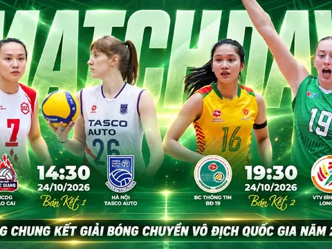 Lịch thi đấu bóng chuyền nữ VĐQG 2026 hôm nay 24/10: VTV BĐ Long An, Hà Nội Tasco tạo bất ngờ lớn?